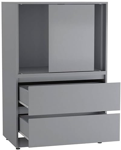 URBNLIVING Meuble de rangement moderne à 2 portes et 2 tiroirs – Armoire à portes coulissantes avec tiroirs, gain de place, idées pour bureau à domicile, salon, chambre à coucher, couloir, autonome
