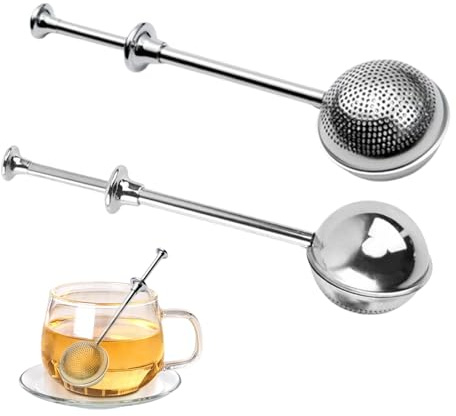 Noaxylic 2 Pezzi Infusore per Tè e Uova, 304 Stainless Steel Infusori per Tisane, Tè a Sfera da Tea con Manico Telescopico, per Caffè, Spezie, Farina, Zucchero (Argento)