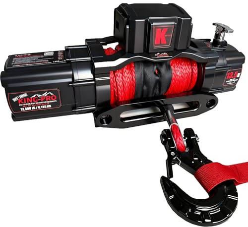 KING-PRO Treuil de récupération de 6 123,5 kg, kit de treuil électrique 12 V avec corde synthétique et guide-câble Hawse, télécommandes sans fil, étanchéité IP68, pour Jeep, VUS, camion