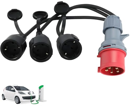 CEE Adapter, 400V 16A Stecker auf 3X Schuko 230V Steckdosen Stromverteiler für Wohnmobil Industrie und Garten starkstromverteiler Adapter CEE auf Schuko (Rot)