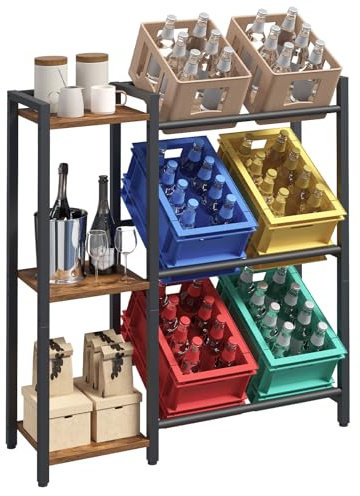 YATINEY Estantería con 3 Niveles para 6 Cajas de Bebidas, Estantes para Bebidas, Cajas de Agua o Cerveza, Dimensiones 111 x 32 x 124,5 cm, para Cocina, Sala y Despensa, Marrón Vintage y Negro XCJ32BR