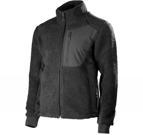 Mil-Tec BEARFORCE Kälteschutzjacke Teddy Fleece • Outdoor Fleecejacke Herren • Warmes Sherpa-Fleece mit Innenfutter & Softshell-Einsätzen • Hoher Kragen & Reißverschlusstaschen • Oliv/Schwarz, S–3XL