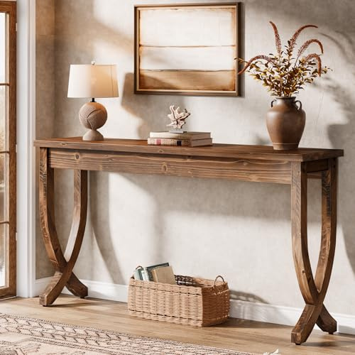 TRIBEWOOD Console en Bois Massif 160 cm, Table d'entrée de Style Ferme, Table de canapé Longue pour Salon, Couloir, entrée, Foyer, Marron