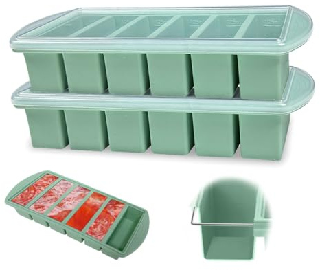 WRQIOO 2 Stück Suppe Einfrieren Behälter, 6 Löcher Souper Cube Silikon Gefrierform mit Deckel, Su-ppe Suppen Gefrierbehälter, Extra Große Eiswürfelbecher für Einfrieren Sup-pe, Ice Cube, Brühe