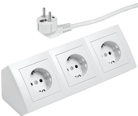 McPower Steckdosenblock Unterbausteckdosen | Flair | Ecksteckdose 3-Fach Steckdosen Schutzkontakt, 2m Kabel mit Stecker, 250V / 16A, Aufbau (Weiß mit Kabel)