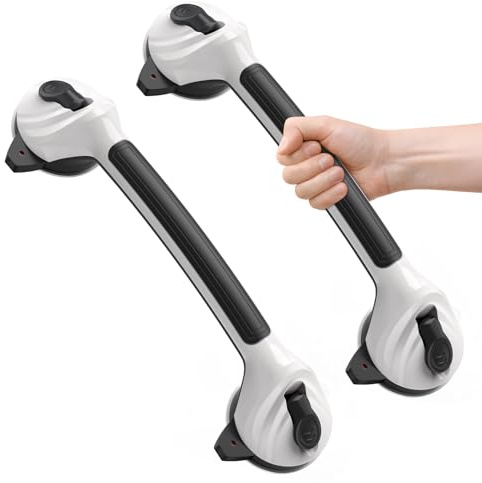Roylvan Suction Grab Rails for Bathroom, 42.5 CM Hand Rails for Elderly, MAX 110 KG Grab Handles for Elderly, Children, Disability Aids, Safety Shower Handles with Suction Cup, No Drilling, Black, 2PC