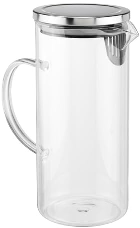 Bambelaa! Wasserkrug aus Boroslikatglas für Kühlschrank Kühlschrankkrug Wasserkaraffe Glas mit Edelstahl Deckel Glaskaraffe Glaskanne Glaskrug Hitzebeständig für Warme und Kalte Getränke ca. 1,3 Liter
