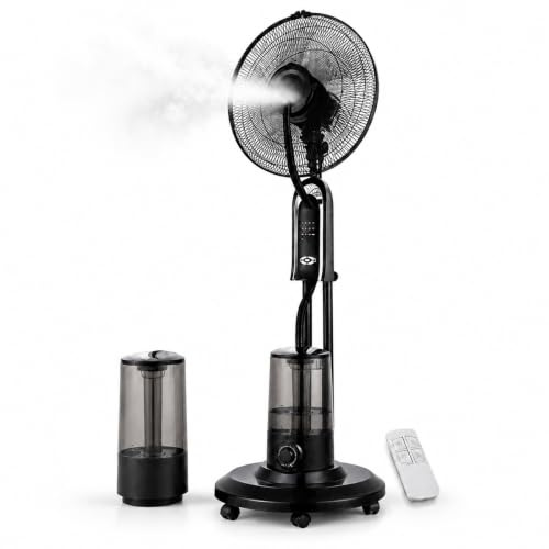 Baannaww Nebelventilator mit 3.2-Liter-Tank, Fernbedienung, 85° Oszillation | Standventilator mit Sprühnebel, 3 Geschwindigkeiten, 3 Windmodi und Timer für Schlafzimmer, Wohnzimmer und Büro