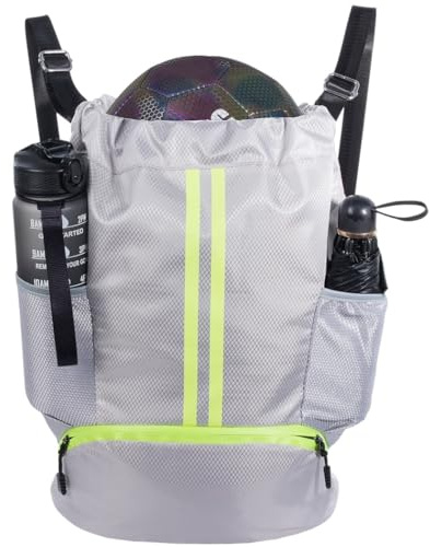 Soccer Backpack, wasserdichter Sportrucksack mit Nass- und Trockenfach und separatem Schuhfach, 20 L, mit 2 seitlichen Netzfächern und 2 Reißverschlussfächern, für Basketball, Fußball, Volleyball,