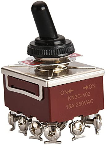 Heschen Metall-Kippschalter Wechselschalter, KN3C-402, zweipoliger Doppel-Umschalt-Schalter (4PDT), ON/ON 2 Positionen, 15A 250VAC, 10A 380VAC, CE, mit wasserdichter Abdeckung