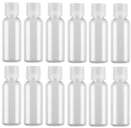 12PCS 30ml/1oz/ Empty Clear Plastic Sample Bottle Travel Container Jar Pot Vial with Flip Lid Perfect for Makeup Emollient Water Shower Gel Emulsion Liquid Comestic Containers (30ml/1oz)