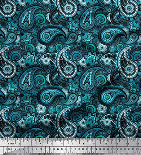 Soimoi Blau Baumwolljersey Stoff Blumen & Paisley Stoff Drucke Meter 58 Zoll breit
