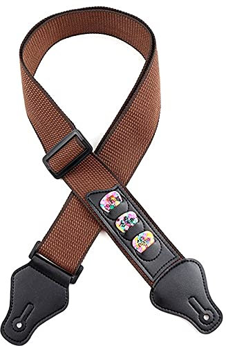 byou Gitarrengurt, Verstellbarer Schultergurt E-Gitarre Baumwollleder 5 cm breit Länge 95 cm bis 158 cm Gürtel für Bass Verstellbarer Schultergurt E-Gitarre Gitarrengurt Akustische Folk-Gitarre