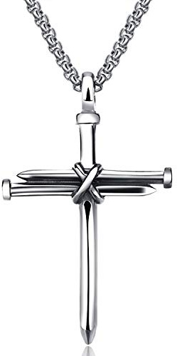 OSTAN Edelstahl Ketten Kreuz Anhänger Nägel Halskette Punk Schmuck für Herren