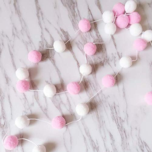 SZETOSY Pom Poms Guirlandes - GOODCHANCEUK 2 x Felt Ball String 2M Ornements Suspendus ¨¤ la Main Pom Pom D¨¦coration pour Enfants Chambre F¨ºte Anniversaire Blanc + Rose