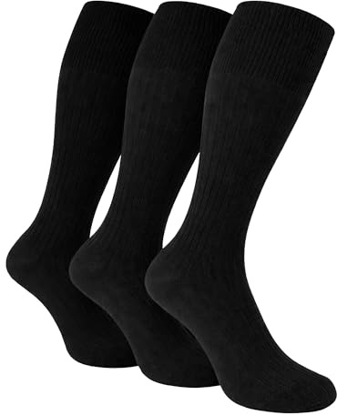 Sock Snob - 3 Pairs Mens Quality Long Knee High Length 100% Cotton Socks (6-11 UK, XLCS Black)