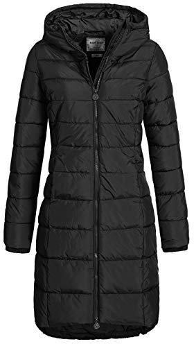 Eight 2 Nine Damen Steppmantel LETN-039 Lange Stepp-Jacke mit Kapuze black M
