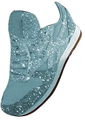 ORANDESIGNE Damen Pailletten Sneaker Flach Schuhe Freizeit Schnürer Sportschuhe Glänzende Schuhe Laufschuhe Sneaker Hellblau 41 EU