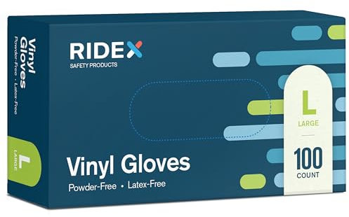 Ridex Disposable Gloves Latex-Free Clear Vinyl Gloves [100-Count] Thick Powder-Free All-Purpose Gloves, Dispenser Box Gloves 100 Pieces - Size Large Glove Medical