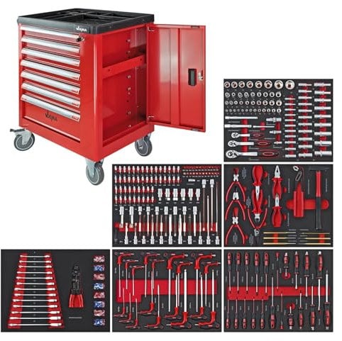 Werkstattwagen Werkzeugwagen Schubladenschrank gefüllt mit Werkzeug 251-teilig rot