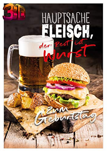 KE - 3D Effekt Geburtstagskarte mit Burger-Motiv, Inklusive Umschlag, DIN B6 Format, Humorvolle Glückwunsch-Karte für jeden Anlass