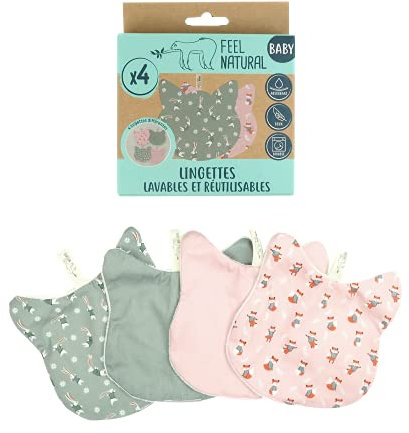 Kit 4 Lingettes Lavables Bebe Olaf/Gustave - Idéal pour Hygiène, Toilette, Change Bebe - Matière Éponge Ultra Douce, Nettoie en Douceur - Lingette Bebe Réutilisable, 100% Coton - Feel Natural