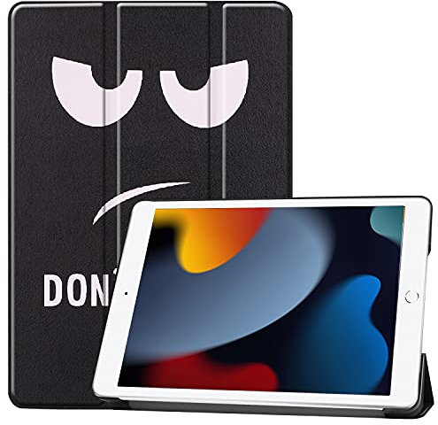 LCHDA Hülle für iPad 9. Generation 2021 (10,2 Zoll), Ultra Dünn Leicht Schön PU Ledertasche Smart Cover Magnetisch Dreifachfaltung Klapp Ständer Schutzhülle mit Auto Schlafen/Wachen - Don't Touch Me