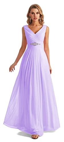 Lecureler Vestido largo de dama de honor con apliques, Lila, 36