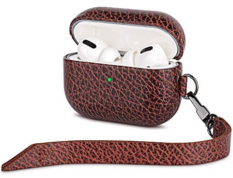 Haobobro [Bicolour Series] AirPods Pro Hülle mit Trageband und Karabiner - AirPods Pro Leather Case Echtes Leder Hülle - AirPods Pro Schutzhülle Lederhülle - AirPods Pro Ledercase - Braun Schwarz