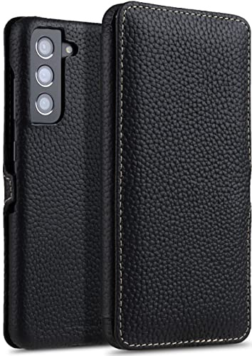 STILGUT Book Case kompatibel mit Samsung Galaxy S21 FE 5G Hülle aus Leder mit Clip-Verschluss, Lederhülle, Klapphülle, Handyhülle – Schwarz