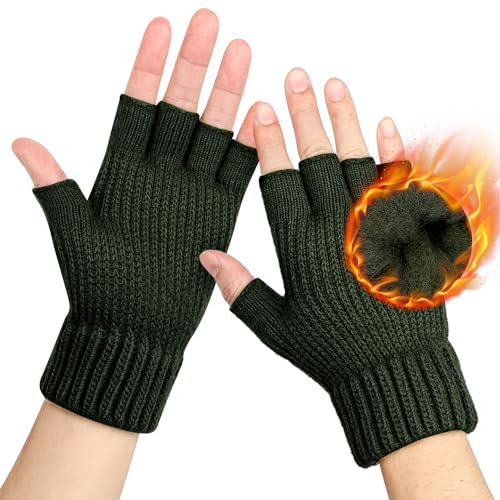 DOVAVA Handschuhe Halbfinger Herren Damen,Winterhandschuhe Touchscreen,Strickhandschuhe Sport Warm in Grün mit weichem Innenfutter Geeinget für Freizeit Outdoor