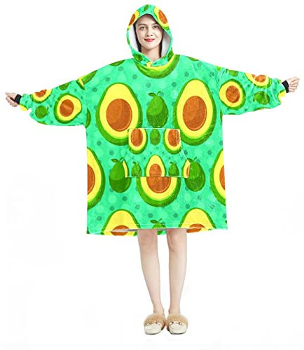 Tragbare Decke Hoodie, Avocado-Muster-Hintergrund, übergroße Kapuzendecke Sweatshirt, Mehrfarbig, Einheitsgröße