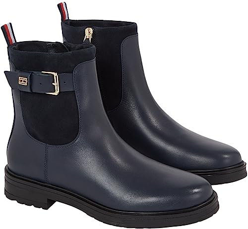 Tommy Hilfiger THERMO MATERIAL MIX BELT BOOTIE FW0FW07477, Donna, Blu (Space Blue), 37 EU