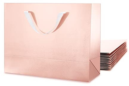 MALICPLUS 12 Large Gift Bags 13x5x10 Inches, Luxury Large Gift Bags with Handles for Thanksgiving Day and All Occasions (Rose Gold with Grass Texture)
