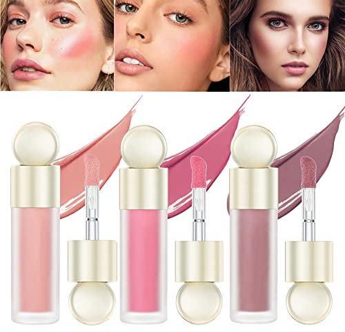 3Pcs Flüssiges Rouge für Wangen, leichtes Creme-Rouge, langanhaltendes flüssiges Rouge, Samt-Make-up-Rouge, natürliches mattes Finish, weiches Creme-Rouge-Make-up