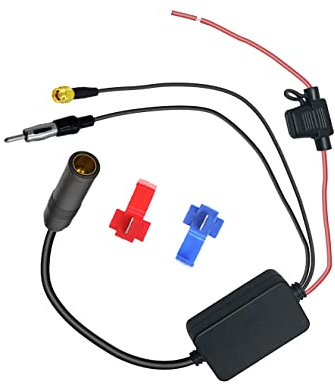 Vecys FM/AM DAB DAB+ Auto Antenna Amplificatore di Segnale da Maschio DIN a Femmina DIN a Adattatore Maschio SMA 12V Amplificatore di Segnale Auto Radio per l'autoradio Digitale Stereo Audio