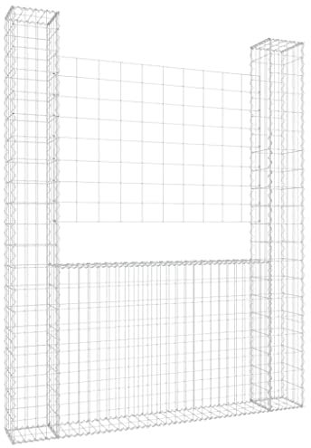 Panier de gabion en forme de U avec 2 poteaux Fer 140x20x200 cm