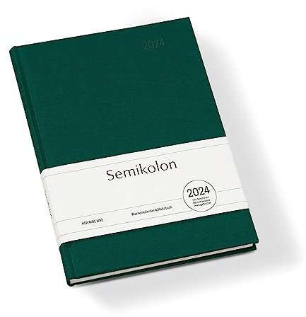 Semikolon 369073 Wochenkalender & Notizbuch 2024 A5, 13 Monate - 100g/m² Papier, Deutsch, Hardcover, forest grün