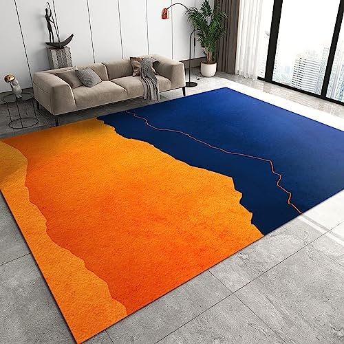 TEMLAN Orangeblaue Nähte Teppiche Gegend, Europäischer Luxus-Orange-Blau-Farbverlauf Schlafzimmer Kurzflor für Wohnzimmer, Schlafzimmer, Esszimmer Badezimmer Küche Flur Läufer 140 x 200cm