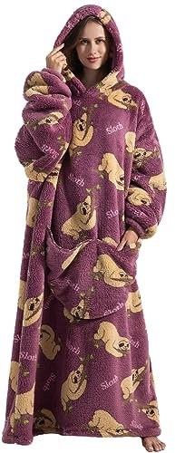 Msrlassn Übergroße Tragbare Decken Hoodie für Damen Herren Erwachsene Oversized Kapuzen Decke Kuschelpullover Tragbare Decke Sweatshirt mit Taschen (Faultier)