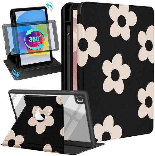 Uppuppy Schutzhülle für Samsung Galaxy Tab A7 Lite, 21,6 cm (8,7 Zoll), mit Stifthalter, niedliches Blumenmuster, Kawaii, hübsches schwarzes Design, drehbarer Ständer für Samsung Tablet A7 Lite