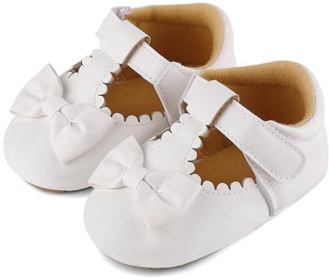 LACOFIA Scarpe Battesimo Neonata Scarpe Primi Passi Bambina Antiscivolo Scarpe Eleganti Cerimonia Bianco 6-12 Mesi