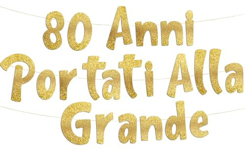 Sterling James Co. 80 Anni Portati alla Grande Striscione Glitter Oro, Decorazioni Compleanno, Striscione Dorato, 1.8 metri