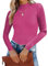 Famulily Pull à manches longues et col roulé pour femme, pull basique uni pour l'automne et l'hiver, rose rouge, XL
