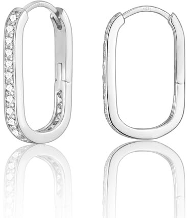 Rechteckige Ohrringe Silber 925 für Damen Huggies Kreolen Lange 20mm Creolen Silber Hypoallergene Schmuck Geschenke für Mädchen Schwester Herren