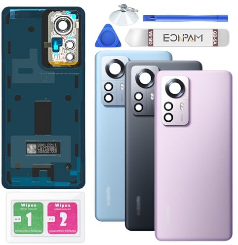 Eonpam Back Cover Glass for Xiaomi 12 Pro Rear Glass Replacement with Camera Lens + Repair Kit Genuine Rear Housing (Purple)