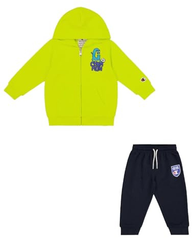 Champion Legacy Play With Graphics TD (306915) – Ultraleichter Powerblend-Fleece-Anzug mit Kapuze, mehrfarbig, Schwefelgelb/Marineblau (ALO/NNY), 6 Monate (68), Jungen FW24