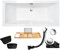 BADLAND Badewanne Original Weiß Acryl Wanne Rechteck QUADRO 155x70 KOMPLETTSET SET + Bambus Ablage + Kopfstütze + Füßen und Exklusive Chrom Automatik Ablaufgarnitur Made in EU 5in1