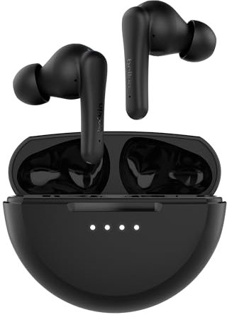 Belkin SoundForm Rhythm Auricolari true wireless con microfono, ricarica USB-C rapida, 28 ore di batteria, resistenza IPX5 all'acqua Auricolari Bluetooth per iPhone, iPad, Galaxy, Pixel ecc, nero