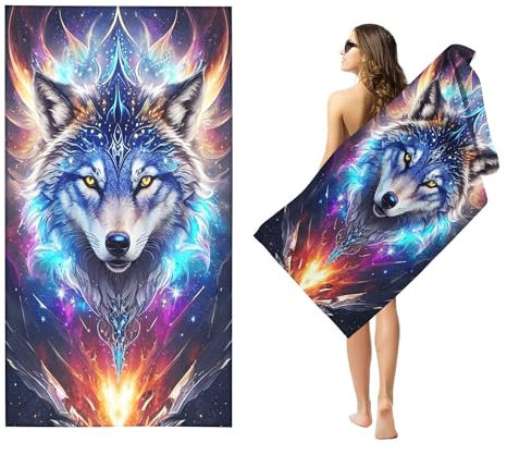 Goplnma Wolf Mikrofaser Handtücher - Strandtuch 90x180 cm Wolf Badetuch Strandlaken 3D Wolf Thema Badetuch groß 100x200 Strandhandtuch Mikrofaser Handtücher 50x100cm (100 x 200 cm,3)